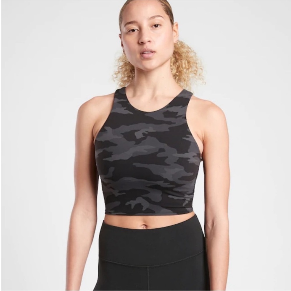 Athleta - Black & Gray Camo Fitted Crop Top